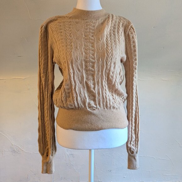 demylee x j. crew 100% wool pointelle tan knit sweater (small) - Picture 1 of 6